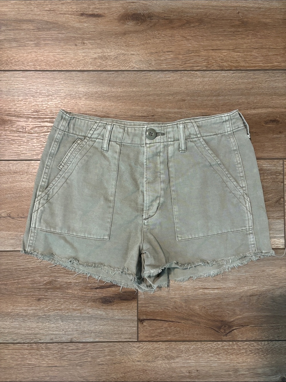 American Eagle Outfitters Olive Green Frayed Hem Denim Shorts